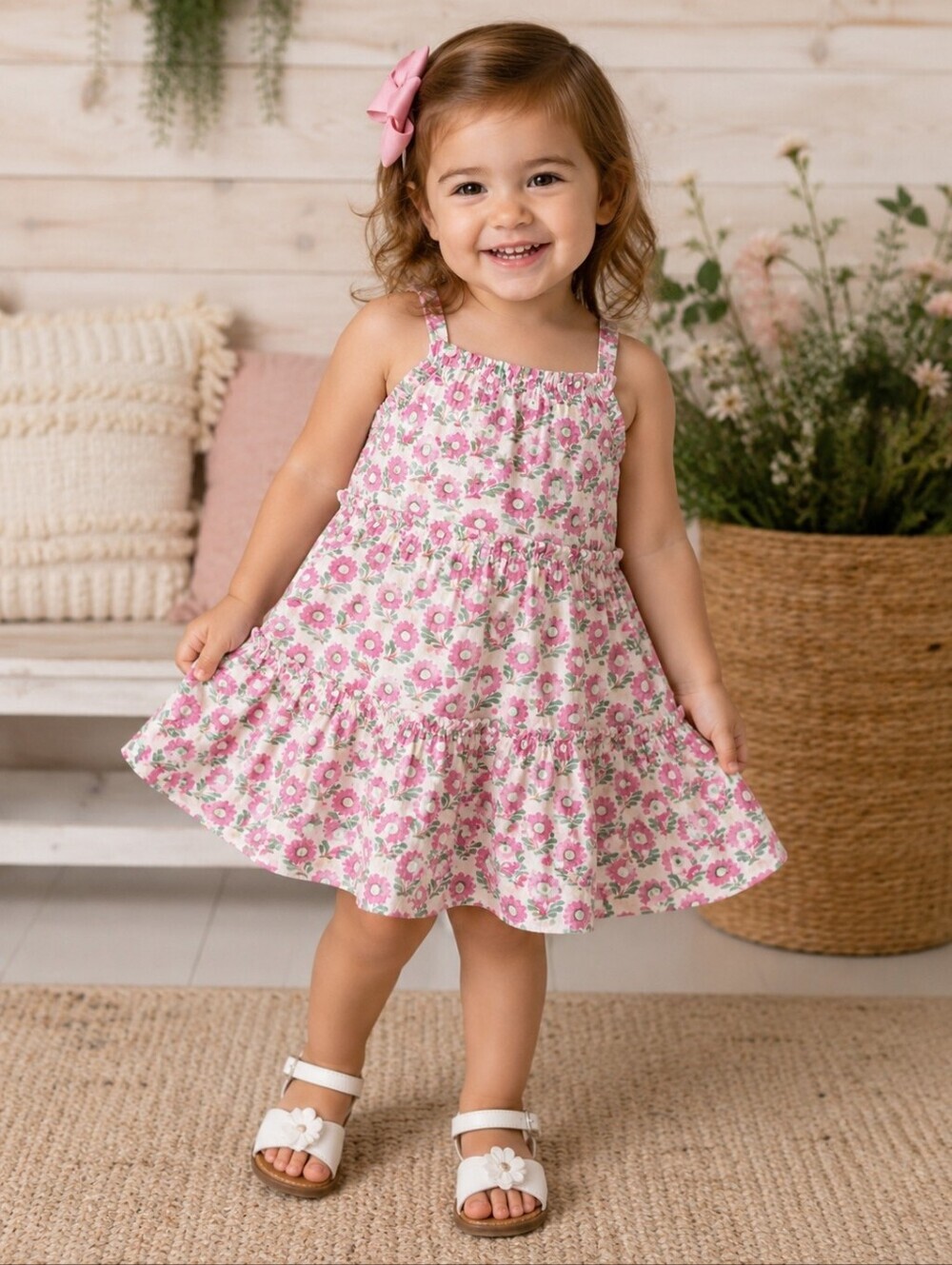 Mini Boden White Pink Floral Summer Dress Toddler Girl's Size 2y-3y Sleeveless